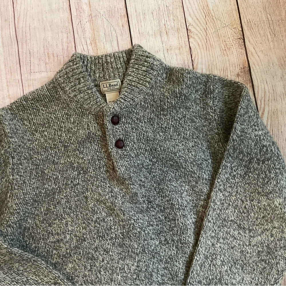 LKNU Mens VTG LL Bean marled gray 100% wool henley sweater M - Picture 7 of 7